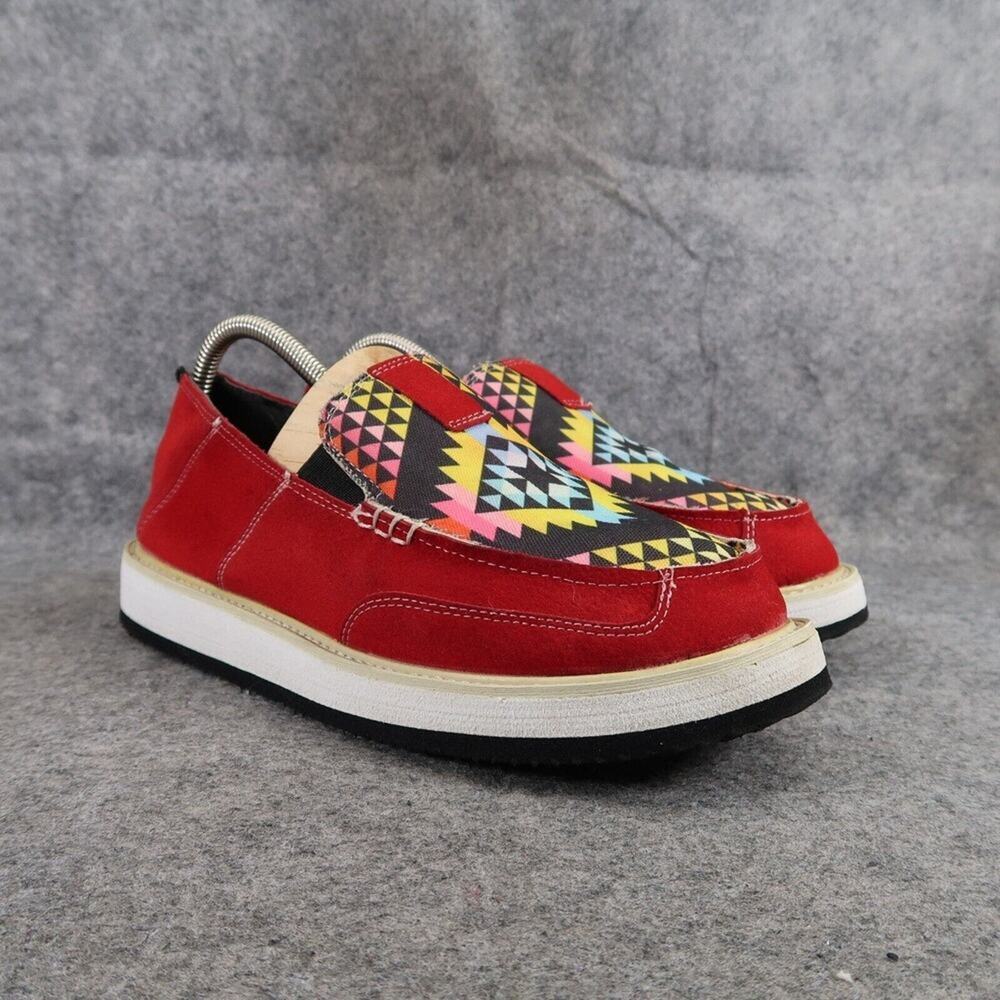 Casual Shoe Women 7 Slip On Loafer Comfort Lifestyle Cruiser Red Geometric Print